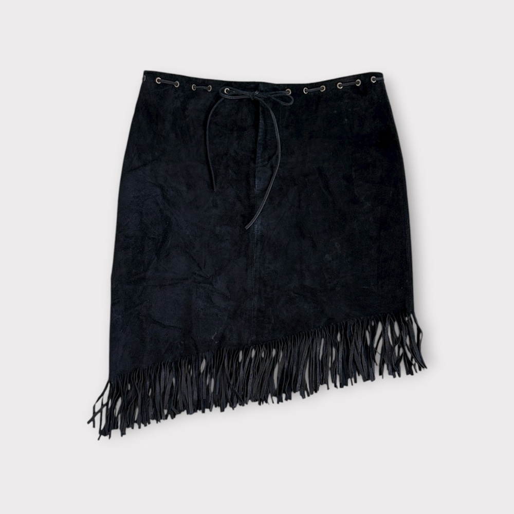 Vintage For Joseph Black Suede Skirt with Fringe 27